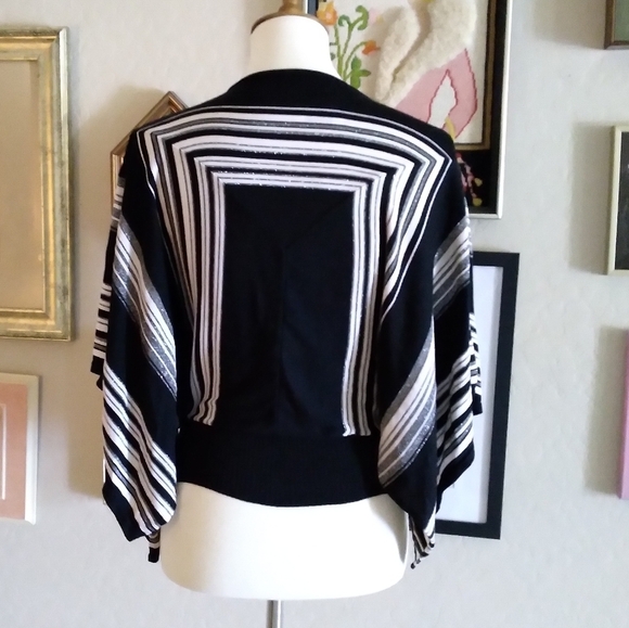 Bebe 90's Black and Silver Silk Bat Wing Sweater - Picture 4 of 5